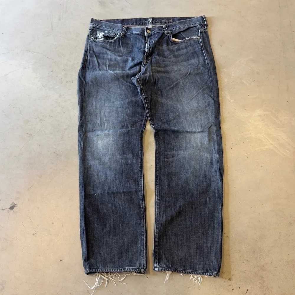 7 For All Mankind Relaxed Fit Jeans Mens Blue Distressed Denim Pants 40x32